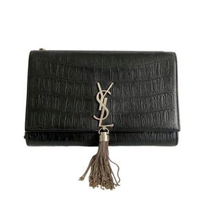 Saint Laurent Calfskin Crocodile Embossed Medium Kate Tassel Grey - Picture 1 of 9