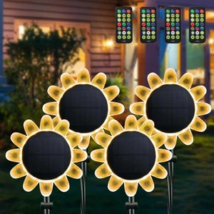 4Pcs Sunflower Solar Lights IP68 Pathway Lights 16 Colors Remote Stake Lights - Picture 1 of 9