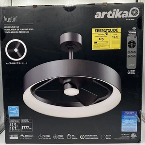 Artika Austin 23" LED Ceiling Fan Dimmable Matte Black Fandelier w/ Remote New - Picture 1 of 7