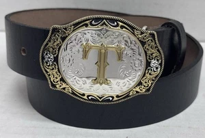 “T” Initial Buckle (3”-”2 1/2” )Fit for 1-1/2” Wide belt, Offer With Free Belt - Picture 1 of 2