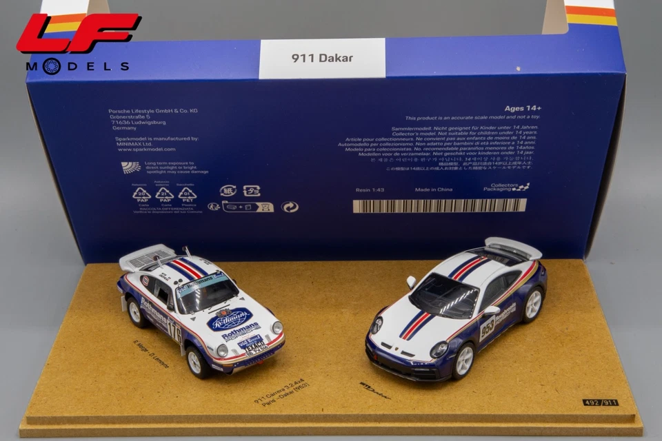 1:43 Set 2 Porsche 911 Dakar Rothmans 1984 e 2023 - Spark - Immagine 1 di 4
