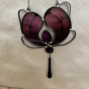 Jugendstil Collier lila Glasanhänger Art-Nouveau Stil Vintage - Picture 1 of 2