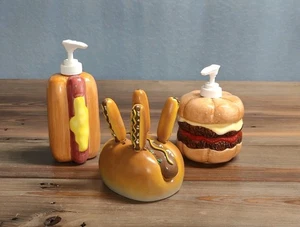 Hot Dog Mustard & Burger Ketchup Dispenser W/ 4 Knife Weiner Condiment Set - Picture 1 of 12