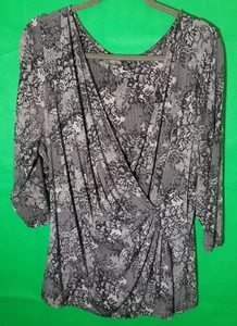 Lane Bryant Lace Print Faux Wrap V-Neck Blouse Size 18/20 Whimsigoth Office - Picture 1 of 5