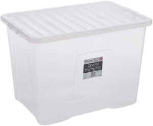 Klare Kunststoff Aufbewahrungsbox mit Deckel Home Office stapelbar - 80L WHAM schneller Versand - Bild 1 von 6