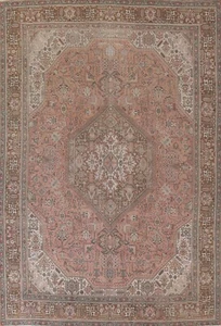 Vintage Pink Geometric Tebriz Area Rug 10'x12' Wool Hand-knotted Dining Room Rug - Picture 1 of 12