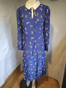 FINERY blaues Langarm-Midikleid mit Blumenkragen Gr. 10 NEU - Bild 1 von 4