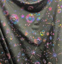 Multi stars and moon on black stretch Spandex Fabric  58" wide