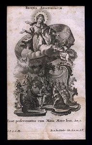 santino incisione 1700 litanie lauretane REGINA APOSTOLORUM  klauber - Imagen 1 de 1