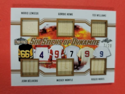 MICKEY MANTLE ROGER MARIS TED WILLIAMS MARIO LEMIEUX HOWE BAT STICK CARD #d7/20 - Image 1 of 2