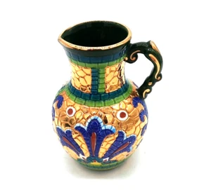 Hand Painted Gold Italian Lavorato A Mano In Oro Zecchino Mosaic Pitcher Vase  - Picture 1 of 8