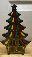 Vintage Cast Iron & Stained Glass Christmas Tree Votive Candle Holder 7”x 4 1/2”
