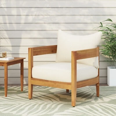 Silla Club Exterior Madera Acacia con Cojines, Teca y Beige Foto 1 de 4