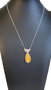 Tiger's Eye Framed Tear drop & Citrine Necklace  with Magnetic Clasp - 18 in. - Picture 1 of 3