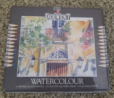 Rexel Derwent Watercolor 24 Watercolour Pencils In Tin! New - Image 1 of 4