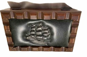 Vintage Wood Am Radio Mens Jewelry box With Sailing Ship Inlay - Picture 1 of 16