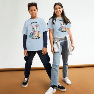 Happy Birthday Bunny, Youth Classic Cotton Tee Round Neck Unisex T-shirt - Picture 1 of 10