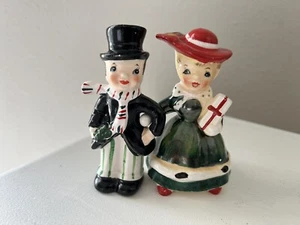 LEFTON | Holiday Christmas Shoppers Man Woman Salt Pepper Shakers Set #850 Japan - Picture 1 of 16