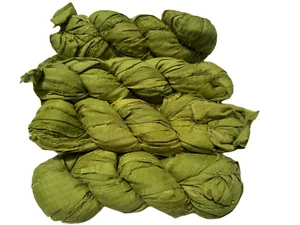 100g Recycled Sari Silk Ribbon Yarn Lime Green shades - Picture 1 of 5