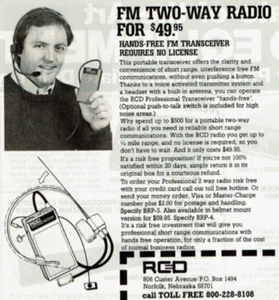 Anuncio impreso vintage 1983 RCD FM radio bidireccional manos libres transceptor portátil - Imagen 1 de 2