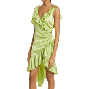 CINQ A SEPT limettengrün Seide Mini Rüschen Kleid Größe 0 - Bild 1 von 14