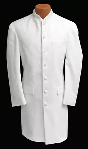 Men's Long White Mandarin Nehru Collar Tuxedo Frock Coat Western Duster 40XL - Picture 1 of 6