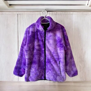 Greater Good Purple Tie Dye Plush Zip Up Jacket Wmn’s Sz L Soft Cozy Coat Pocket - Picture 1 of 10