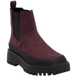 Nordstrom Rack NWOB Women’s Size 9 Burgundy Chelsea Boots Faux Suede Pull On Lug - Picture 1 of 12
