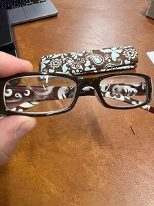 Wink ICU Eyewear Rectangle Reading Glasses Fancy Brown Floral Frame +1.25 & Case - Picture 1 of 8
