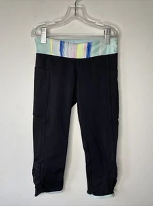 ivivva 8 leggings black multicolored band pockets athletic - Picture 1 of 7