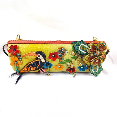 Mary Frances Bolso de Mano Largo Bolsillo Carcasa Dura Piel de Serpiente Tucán con Bolsa para el Polvo Foto 1 de 4