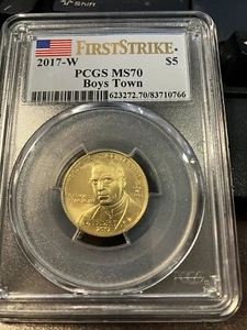 2017 Boys Town First Strike $5 Gold Coin PCGS MS70 - Picture 1 of 4