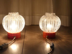 2 x Nachttischlampe Tischlampe 70er Bubbleglas Kugellampe space age orange - Bild 1 von 10