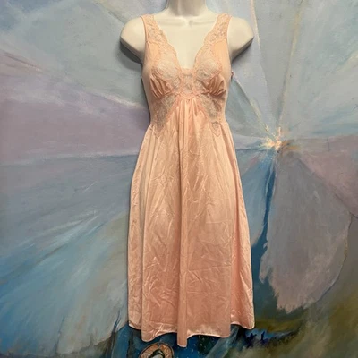 Olga Bodysilk 91097 Pink Nylon Lace Bodice Nightgown Size S Vintage Lingerie - Image 1 of 4