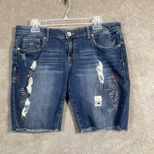 Aeropostale Shorts Damen Größe 12 Blau Used-Look Bermuda Jeans Denim Bestickt - Bild 1 von 14