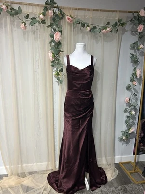 Nuevo Corsé Vestido Largo Ciruela Satinado Espalda Talla: 8 Mediano  Foto 1 de 2