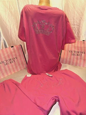 Victorias Secret Pink Bling T Shirt & Sweatpants Logo Butt XXL Pink - Image 1 of 4