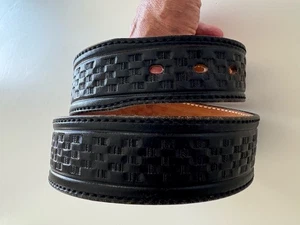 "Cinturón Vaquero Vintage Dun Dee Talla 32 Grano Completo Cuero de Vaca Negro Tooled 1-3/4"" Ancho" - Imagen 1 de 14