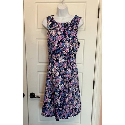 Liz Clairborne Navy Lined Tulled Floral Dress 14 - Image 1 of 4