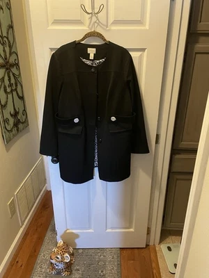 Chico’s Black And Leopard Trench Coat NWT Size 3 - Image 1 of 4