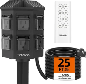 Outdoor Power Strip with 25FT Extension Cord, Remote Control Dusk to Dawn Light - Picture 1 of 7