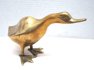 Vintage  Solid Brass Goose Bird Figurine   Outstretched Head   MCM - Picture 1 of 5
