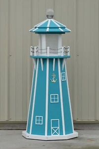 4' Octagon Electric and Solar Powered Poly Lighthouse, Aruba Blue/White Trim - Picture 1 of 2