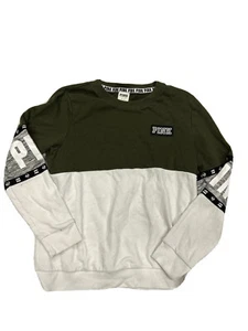 Victoria’s Secret PINK White Green Pullover Sweater Crewneck - Picture 1 of 4