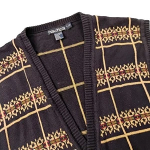 Vintage Nautica Button Up V-Neck Sweater Vest 100% Cotton Unisex Size Large - Picture 1 of 7