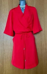 Karen Millen MEDIUM Red Satin Short Sleeves Wrap Playsuit Casual Cocktail Party - Picture 1 of 8