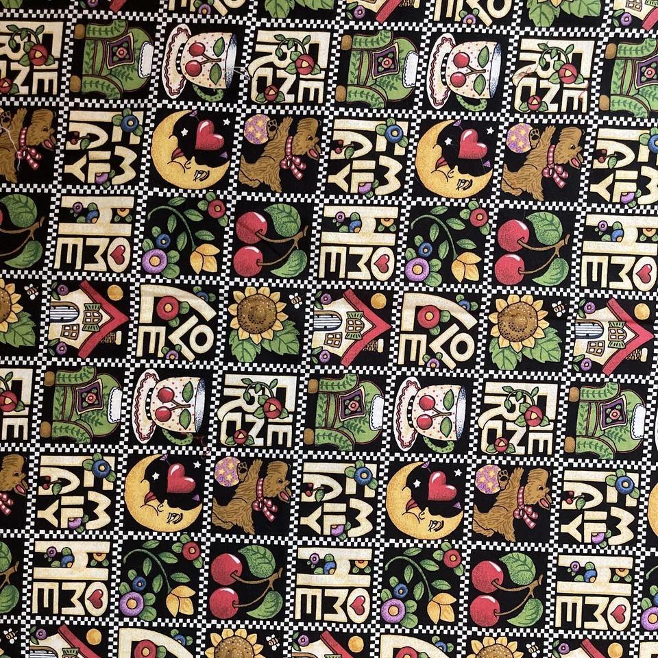 Mary Engelbreit Vtg 2000 Home Love Friends Family Cotton Fabric  17.5x 42 - Image 1 of 4