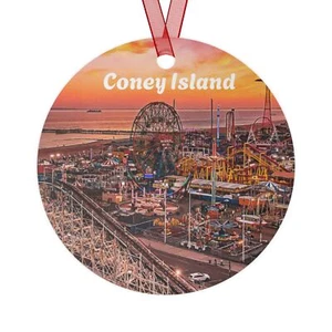 Coney Island Brooklyn NY New York Sunset Metal Christmas Tree Ornament - Picture 1 of 5