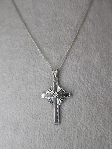 Stunning Michael Anthony 14K white gold fancy cross necklace 17" chain 2.8g - Picture 1 of 8