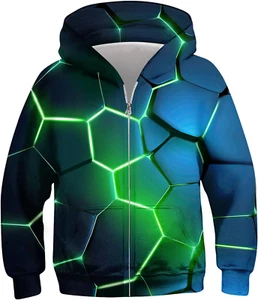 6-14T Boys Girls Zip up Hoodies Sweatshirts 3D Printed Cool Pullover with Pocket - Picture 1 of 12
